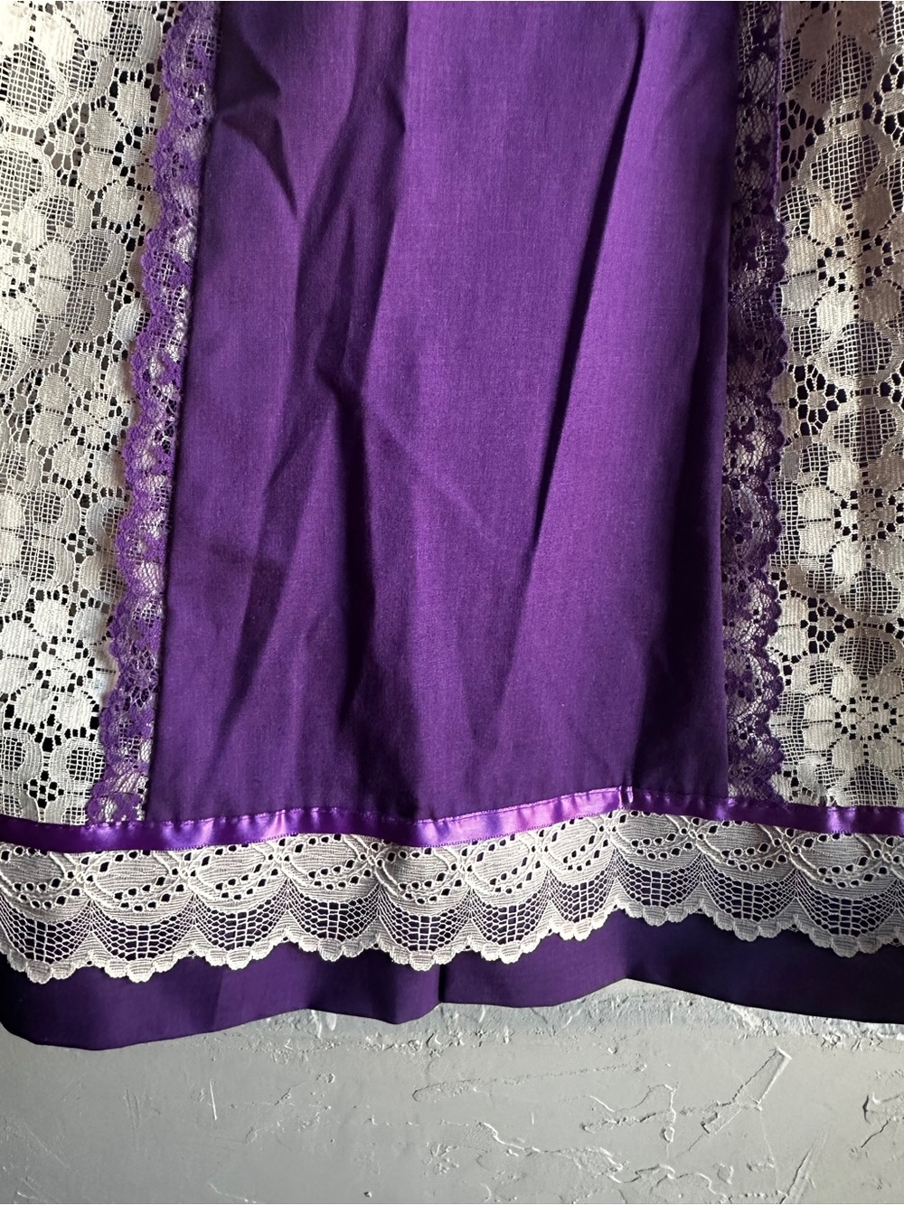 Vintage Purple Floral Lace Patchwork Midi‎ Skirt Cottagecore Prairie Fairycore - Picture 6 of 13